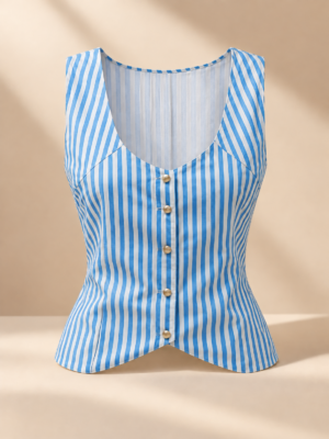 Corset boutonné rayé — Pièce unique